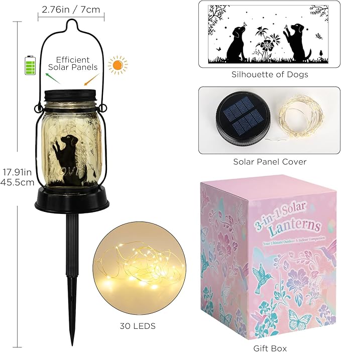 kyoryuger Dog Solar Lanterns 3in1 Dog Light Garden Decor Gifts for Women Mom Grandma Unique Teen