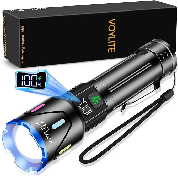 Flashlight High Lumens - 10000 Lumen, Rechargeable 5000mAh with LCD Power Display, IPX7 Waterproof