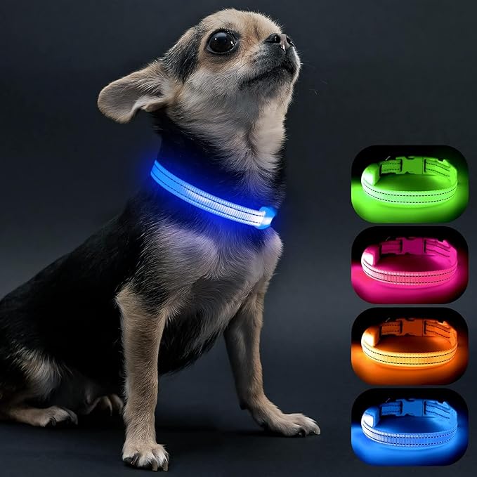 Visinite Light Up Dog Collars for Small Dogs,LED Dog Collar Light Rechargeable,Fully Adjustable