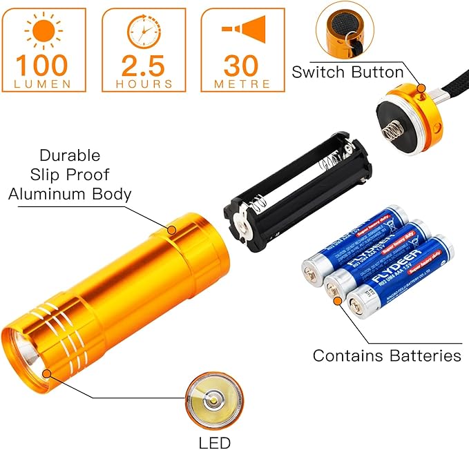 KunHe 60 Pack Small Mini Cheap Flashlight for Kids with Batteries Aluminum Bulk Flashlights for