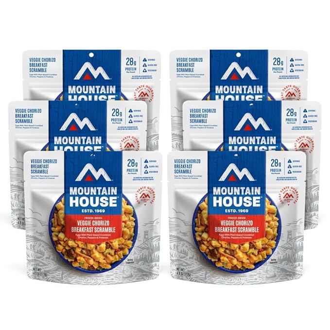 Mountain House Veggie Chorizo Breakfast Scramble | Freeze-Dried Backpacking & Camping Food | 6-Pack