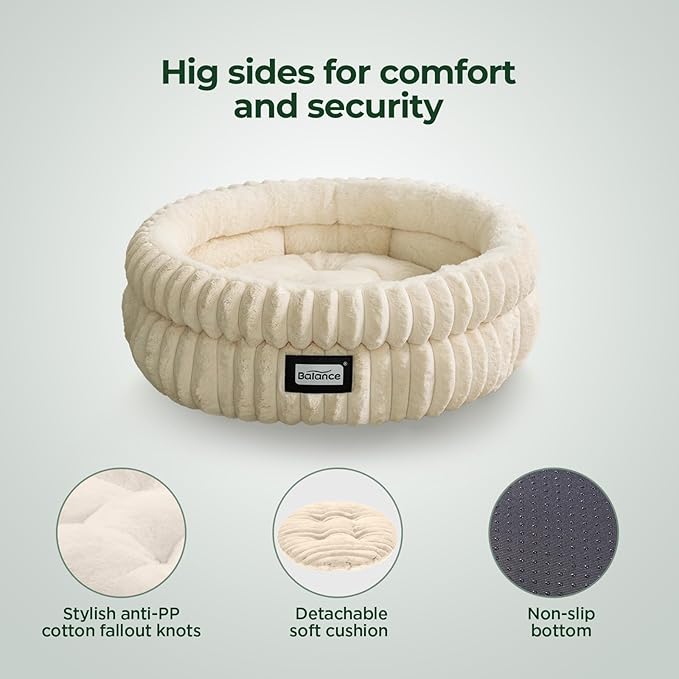 BALANCE Cat Bed Kitten Bed, Washable Round Cat Beds for Indoor Cats,Super Soft Plush Faux Fur Pet