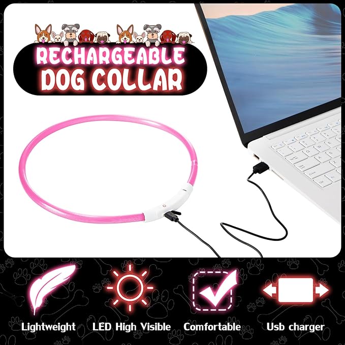 Frienda 4 Pcs Dog Collar LED USB Rechargeable Lights Dog Necklace Collars Doggy Lights for Night