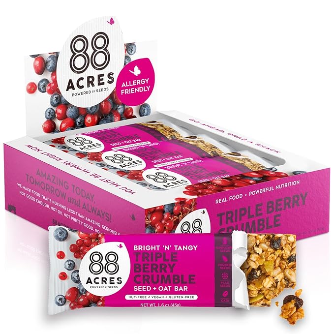 88 Acres Granola Bars | Triple Berry | Gluten Free, Nut-Free Oat and Seed Snack Bar | Vegan & Non