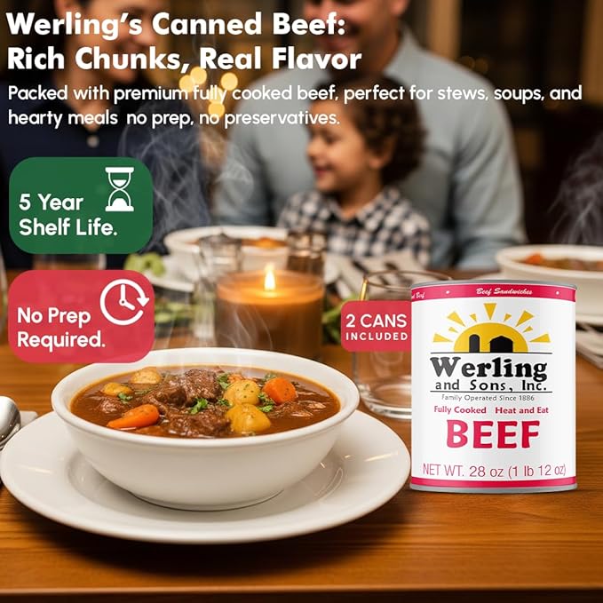 Werling & Sons Canned Meat Variety Pack 28 oz – Fully Cooked & Ready to Eat | 2 Hamburger, 2