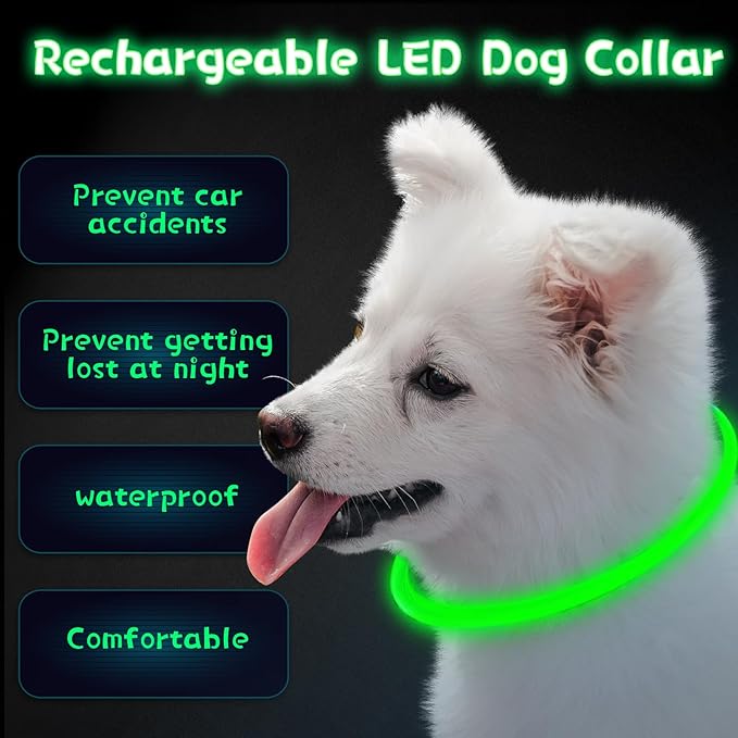 Weewooday 3 Pcs Dog Collar LED USB Rechargeable Lights Dog Necklace Collars Doggy Lights for Night