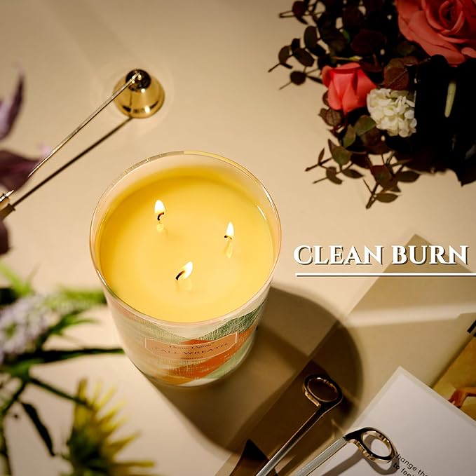 HomeLights Large jar Candle | 3-Wick Long-Lasting Scented Candles, 34oz Natural Soy Wax Candle for