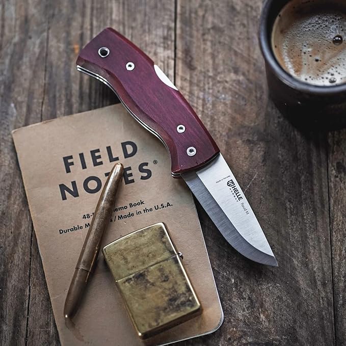 HELLE Knives - Raud M - Folding Pocket Knife - 2.72" Stainless Steel Blade with Red Birch Handle &