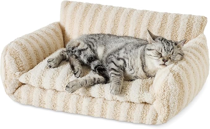Hollypet Cat Bed Fluffy Plush Mutifuctional Double-Layer Soft Pet Couch Orthopedic Sofa Nest Beds