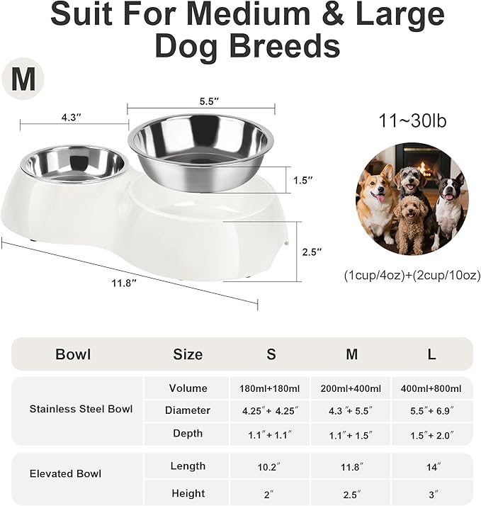 Double Dog Bowls Set ??Non-Slip Pet Food & Water Dishes with Resin Stand, Includes Small (1 Cup) &