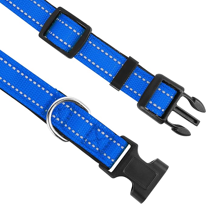 Reflective Dog Collar, Adjustable Soft Neoprene Padded Nylon Pet Collars with Buckle for Large