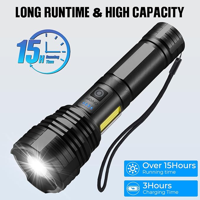Flashlights LED High Lumens Rechargeable, High Lumen Super Bright Flashlight, USB Fast Charging