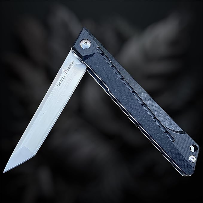 TACTICAL GEARZ Pocket Folding Knife for EDC, G10 Handle, D2 Steel Tanto Blade, Includes Sheath (Nyx)