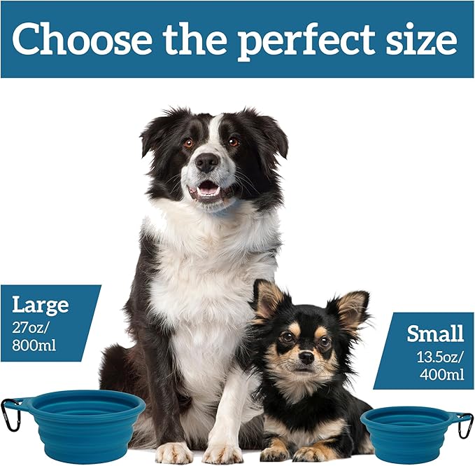 OHMO Large Collapsible Dog Bowls, (2 Pack 27oz/800ml) Premium Silicone Portable Travel Water Food