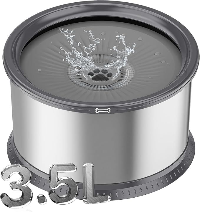 3.5L/118oz Dog Water Bowl, No Spill Stainless Steel Slow Water Bowl for Medium Large Dogs, Large