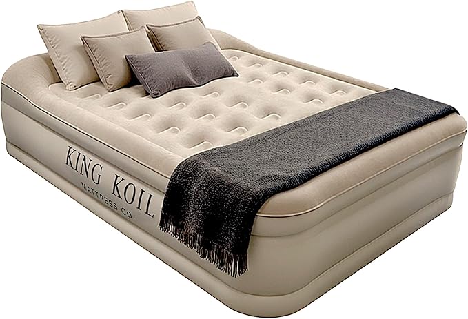 King Koil Luxury Built-in Pillow Top Queen Air Mattress with Built-in High-Speed Pump Best for