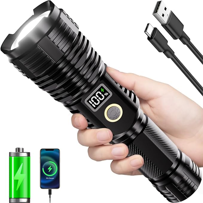 Flashlights High Lumens Rechargeable, LED Super Bright Flash Light Long Beam, Zoomable Linternas