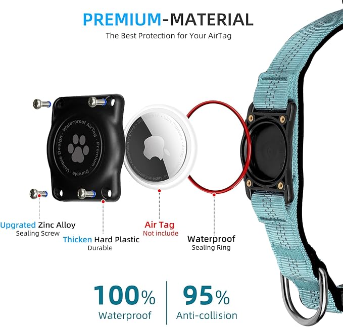 Upgraded AirTag Dog Collar, IP68 Waterproof Air Tag Dog Collar Holder, Reflective, Ultra-Durable