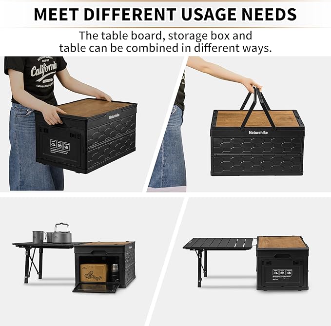 Naturehike Lispace Camping Table with Storage Box, 50L Collapsible Trunk Organizer with Lid
