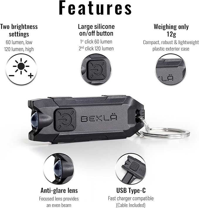 Rechargeable Keychain Flashlight, 120 Lumen Mini Flashlight, EDC Keychain Light, Flashlight