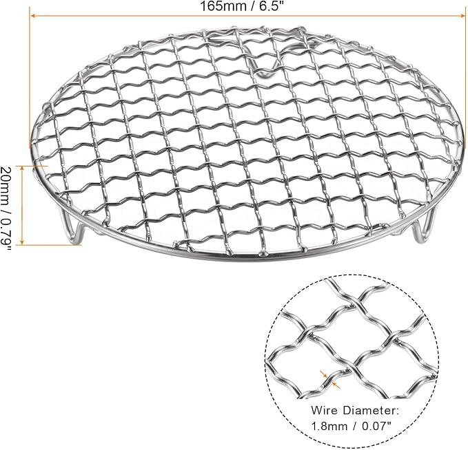 HARFINGTON 2pcs Round Cooking Rack 6.5-inch 201 Stainless Steel Cross Wire Barbecue Grill Net with