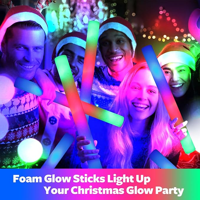 200 PCS LED Foam Glow Sticks Bulk, Glow in the Dark Party Supplies with 3 Modes Colorful Flashing