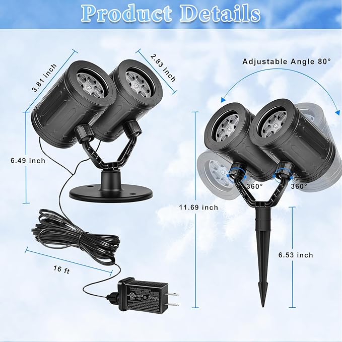 2025 Upgraded Snowflake Christmas Projector Lights Outdoor, Dual Head Snowflake Projector Lights