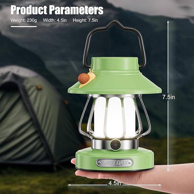 V.C Formark Snail Kids Camping Lantern Rechargeable - 3 Color Dimmable LED Light with USB-C