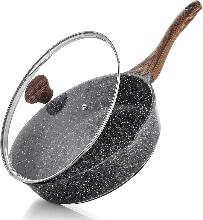 SENSARTE Nonstick Skillet, Deep Frying Pan 10/11/12-inch, Saute Pan with Lid, Stay-cool Handle