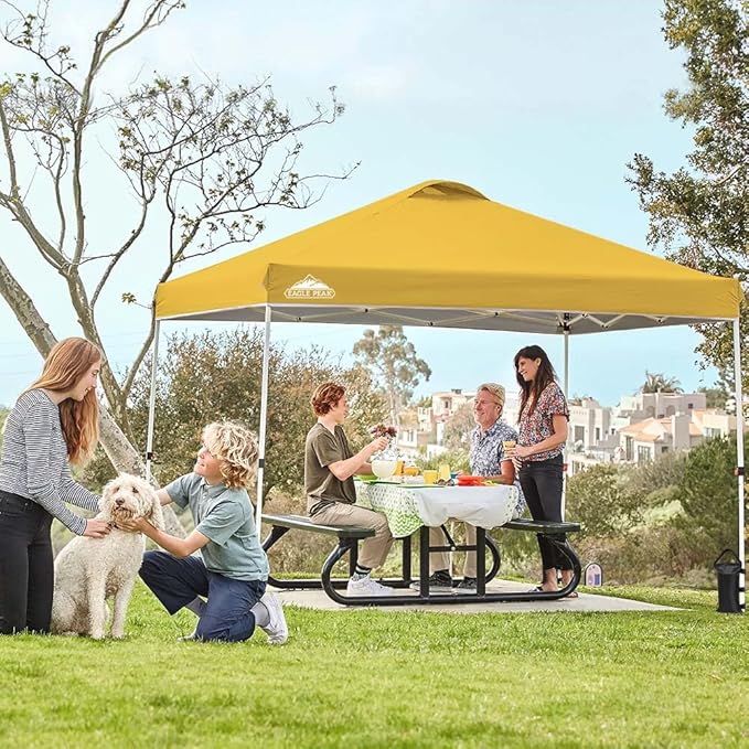 EAGLE PEAK Pop Up Canopy Tent with Wheeled Carry Bag, 8 Stakes, 4 Ropes, 4 Weight Bags, Easy Set Up
