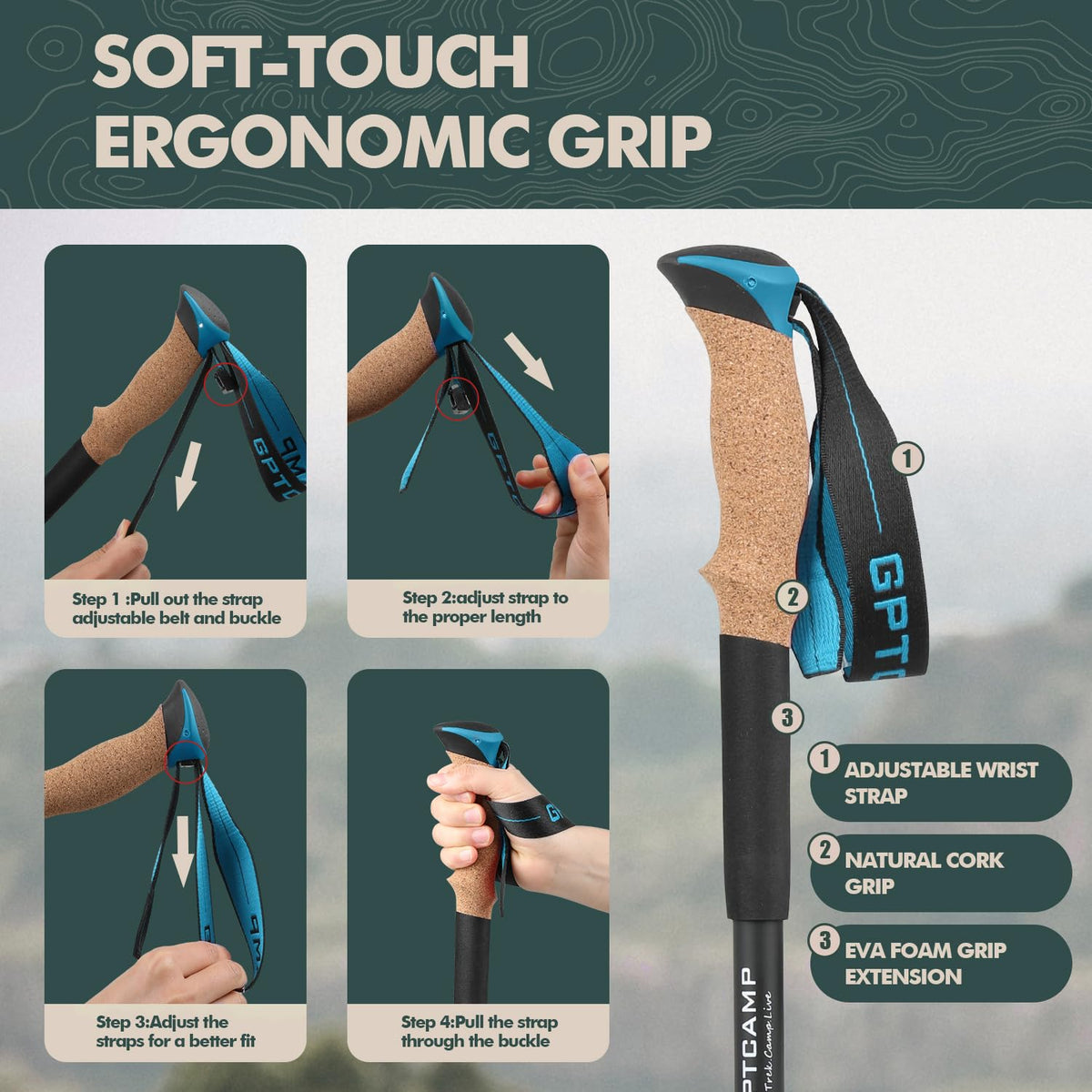 GPTCAMP Trekking Poles - Collapsible - product view 5