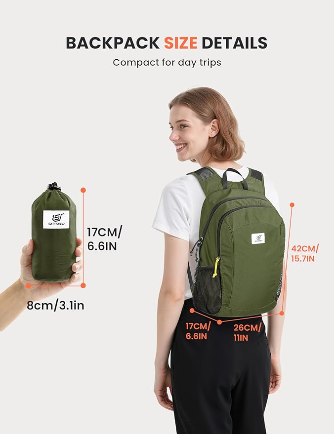 SKYSPER 16L Hiking Backpack Lightweight Small for Women Men, Foldable Packable Daypack - Travel