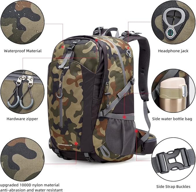 SPEEDPARK Hiking Backpack 40L Waterproof Hiking Daypack with Rain Cover, Outdoor Trekking Travel