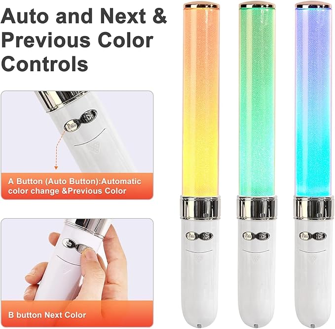 LED Glow Sticks Multicolor 2 Pack, 18 Dynamic Colors, Auto/Manual Modes, Battery Powered for