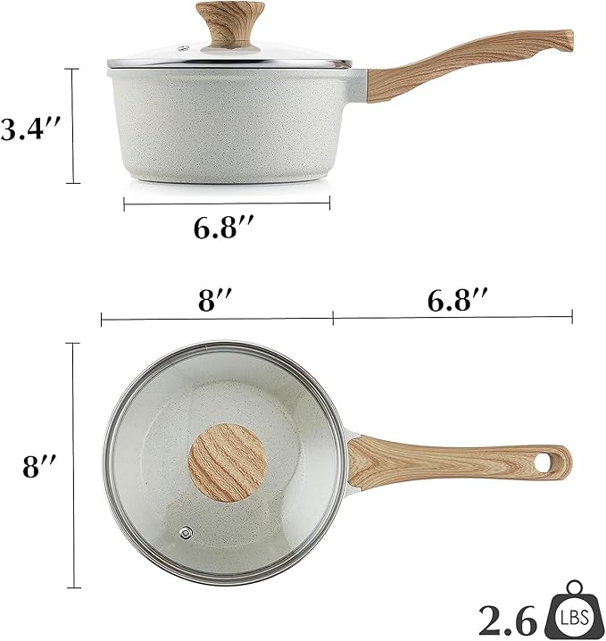 SENSARTE White Ceramic Nonstick Saucepan with Lid Set, Small Cooking Pot with Stay Cool Handle