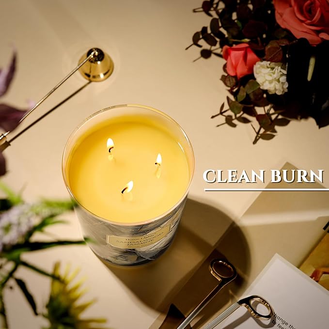 HomeLights Soy Wax Candles for Home Scented, 3-Wick Candles in Sandalwood Jasmine Scented
