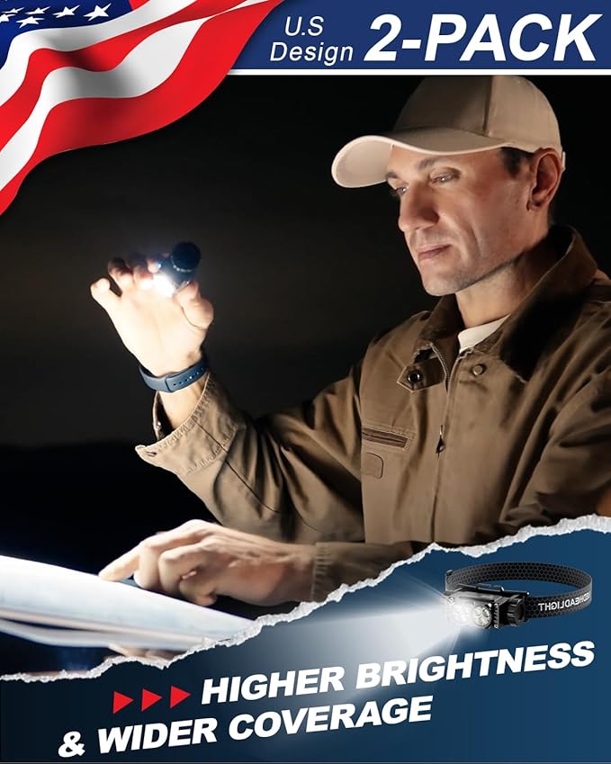 Headlamp Rechargeable 2PCS,4500L Super Bright Light Bright LED Rechargeable Headlight with White