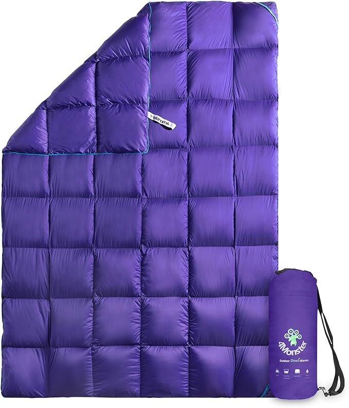 4Monster Down Camping Blanket - Outdoor Travel Quilt Puffy 650 Fill, Packable, Lightweight,Wind &
