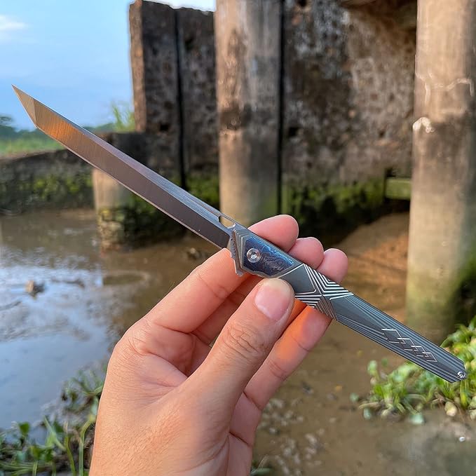 Folding Pocket Knife M390 steel folding knife with Front Flipper Opener,TC4 titanium handle with