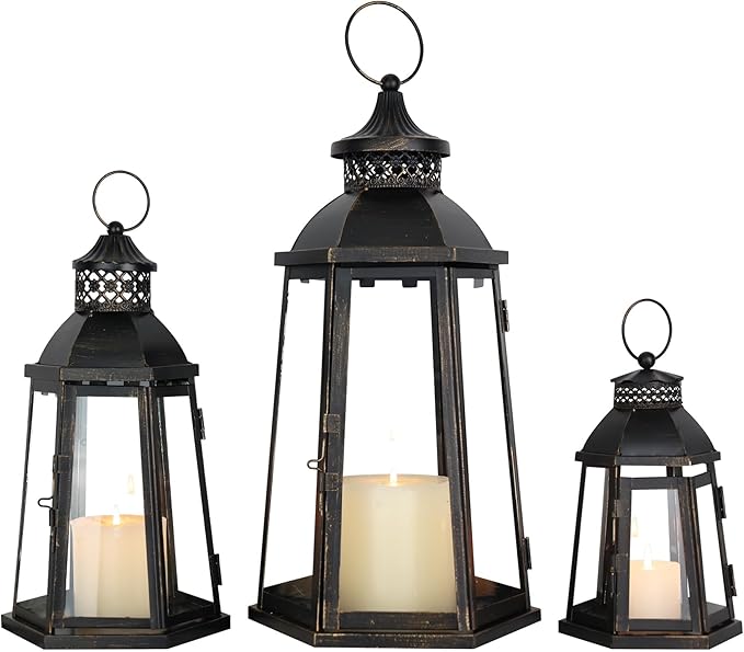 DECORKEY 19’’&16’’&8’’ Lanterns Decorative Outdoor & Indoor, Large Lantern for Front Porch, Metal