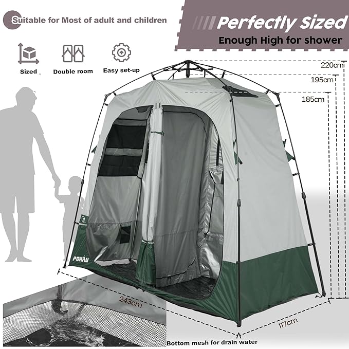 Camping Shower Tent Deluxe Changing Room Easy Set Up Privacy Shelter,Large Toilet Tent with Floor
