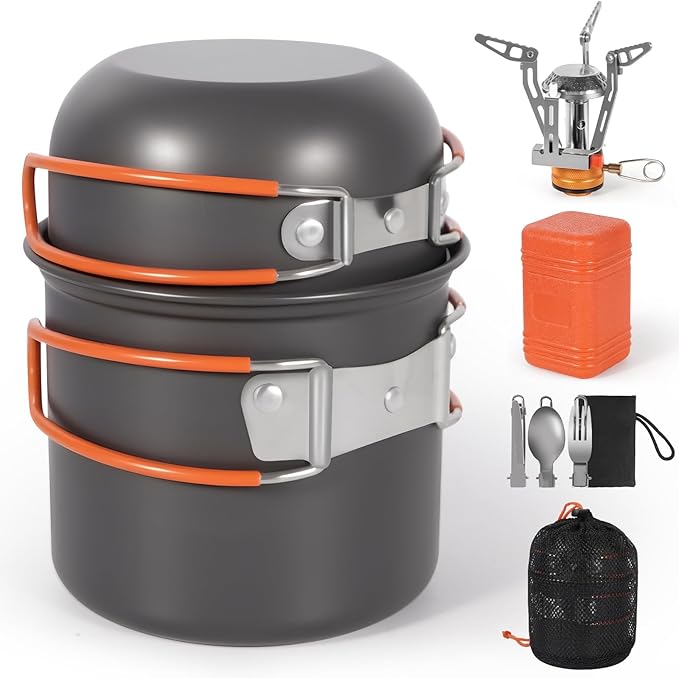 REDCAMP 6/10/11/12/14/15/19 PCS Camping Cookware Mess Kit Camping Gear Campfire Utensils