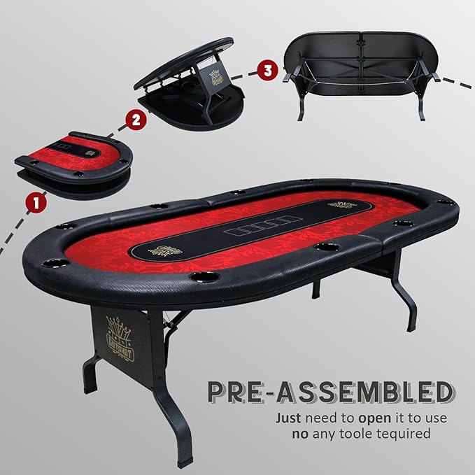 GUTSHOT Foldable Poker Table for 10 Players with 10 Chairs and Poker Chips Set - Premium