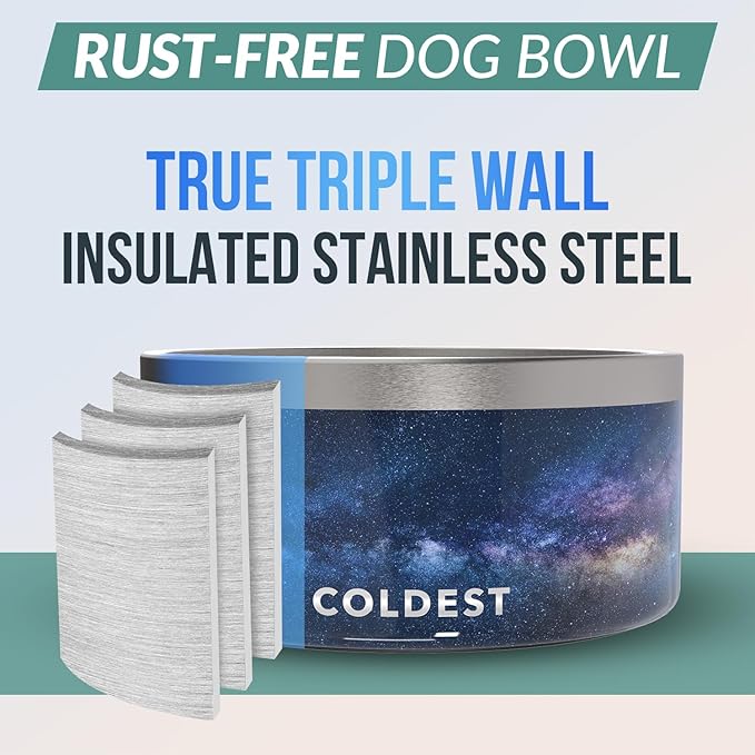 Coldest Dog Bowl - Anti Rust Metal, Non Slip, 3 Layers Insulated Stainless Steel Dog Bowls - Spill
