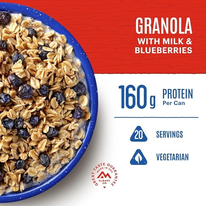 Mountain House Granola with Milk & Blueberries #10 Can | Freeze Dried Survival & Emergency Food |