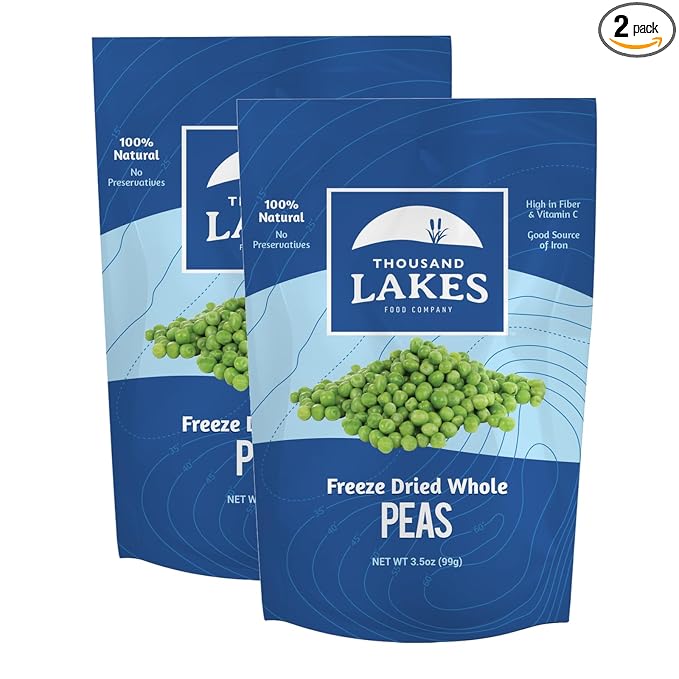 Thousand Lakes Freeze Dried Vegetables - Whole Peas 2-pack 3.5 ounces (7.0 ounces total) | No Salt