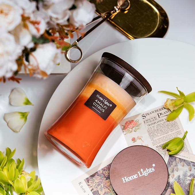 HomeLights 3-Layer Candles for Home Scented, 21.52 OZ Natural Soy Wax Scented Candles Burns Up to