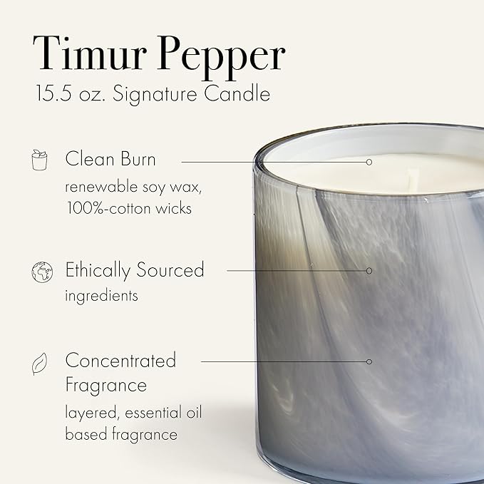 LAFCO New York Signature Candle, Timur Pepper - 15.5 oz - 90-Hour Burn Time - Reusable, Hand Blown