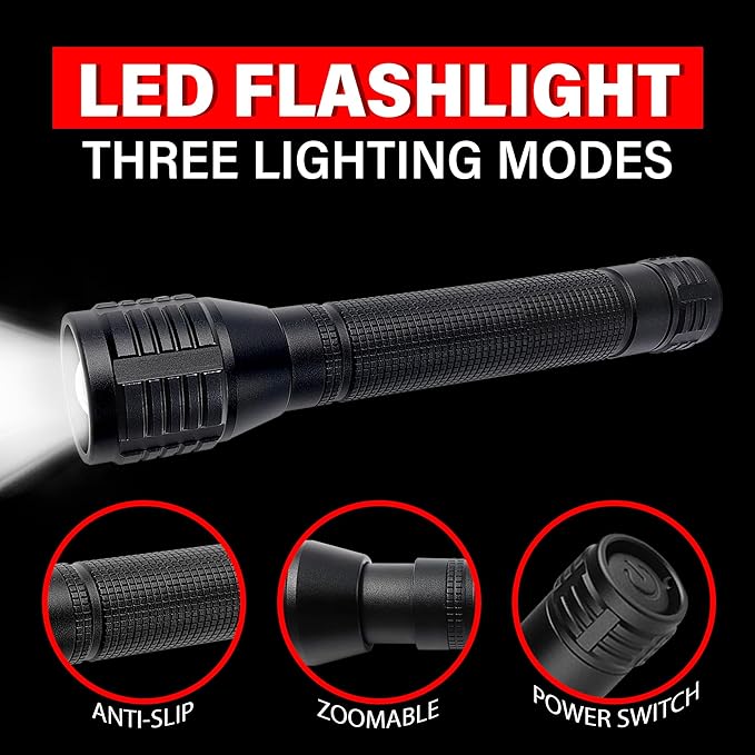 High Lumens Zoomable LED Flashlight, 3 Modes, AA Battery Powered ??Powerful for Camping, Outdoor