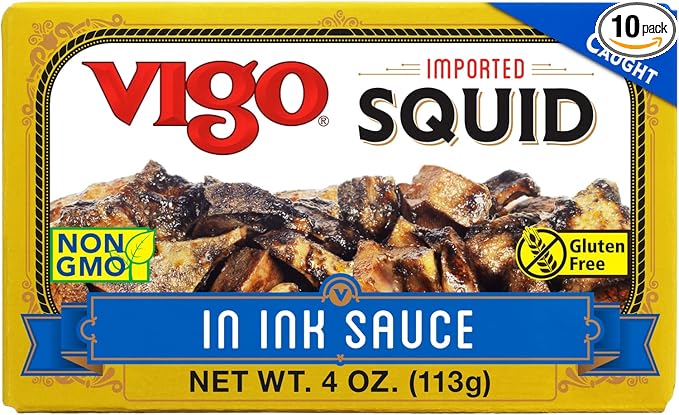 Vigo Premium Imported Canned Seafood, Squid in Ink Sauce, Specialty Flavored, Perfect for Recipes